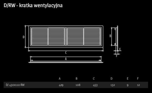 Kratka wentylacyjna prostokątna D/RW 430/110 biała 