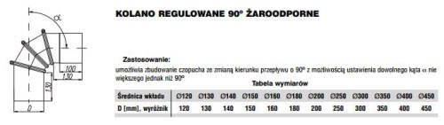 Kolano regulowane żaroodporne MAX 0-90 stopni fi350