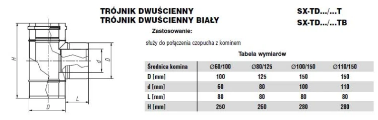 Trójnik dwuścienny fi60/100 Nierdzewny