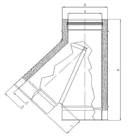 Trójnik 45 stopni TURBO izolowany nierdzewny 180/230