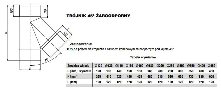Trójnik żaroodporny MAX 45 stopni fi200