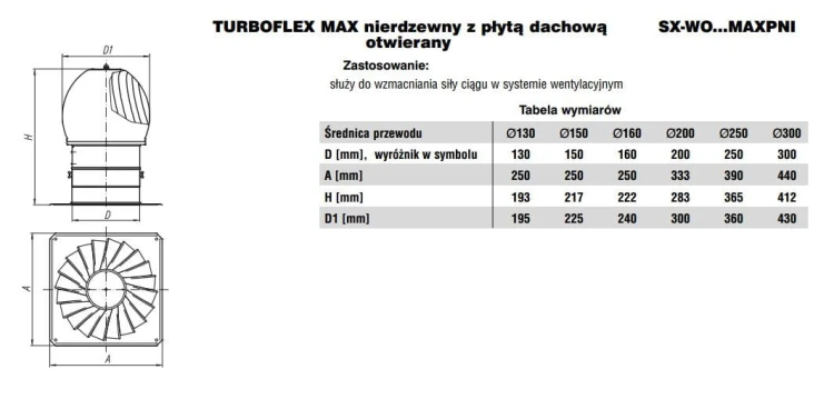Turboflex MAX fi100 nierdzewny z płytą dachową otwierany
