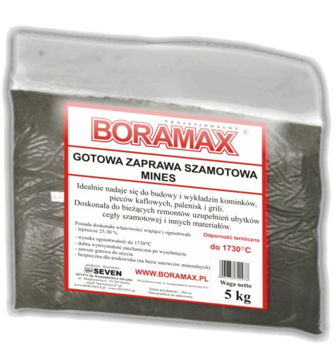 Gotowa zaprawa szamotowa, zduńska glinka do pieców BORAMAX 5kg