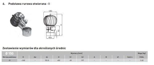 Turbowent hybrydowy fi150 CHCH podstawa rurowa (otwierana)