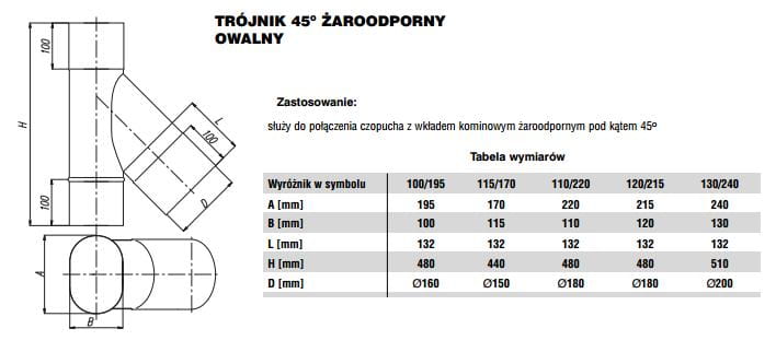 Trójnik owalny 45 stopni 130x240