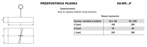 Przepustnica płaska ocynkowana 50x150