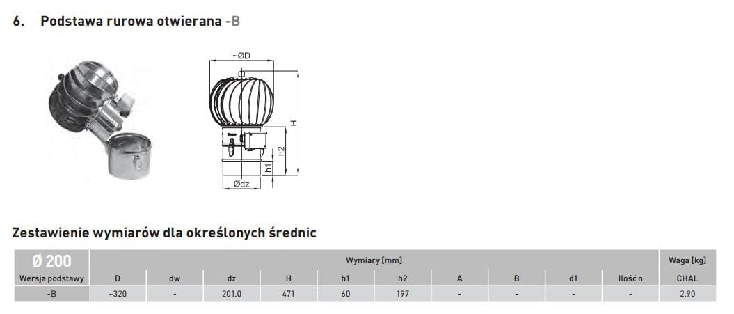 Turbowent hybrydowy fi200 CHAL podstawa rurowa (otwierana)
