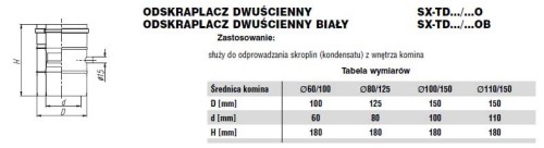 Odskraplacz dwuścienny fi60/100 Nierdzewny