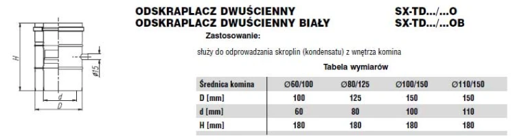 Odskraplacz dwuścienny fi60/100 Nierdzewny