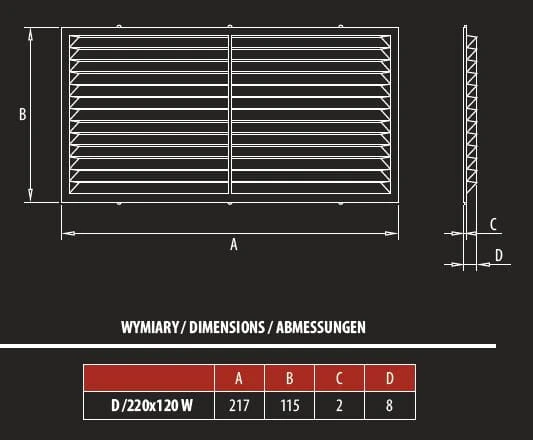 Kratka wentylacyjna prostokątna D/W 220/120 biała