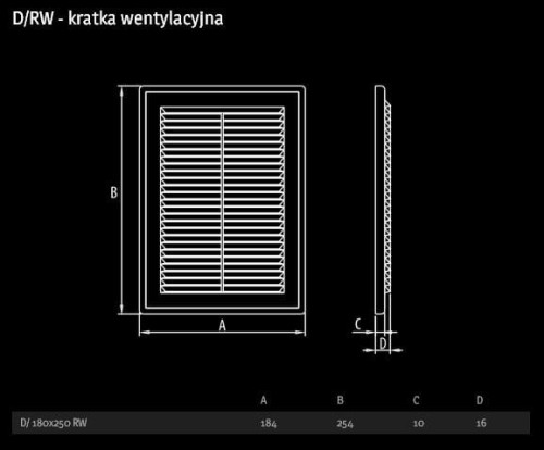 Kratka wentylacyjna prostokątna D/RW 180/250 biała