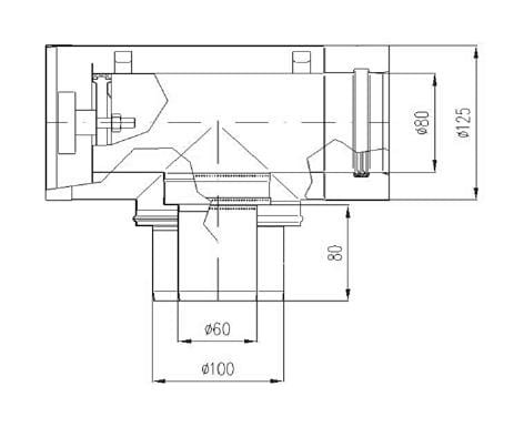 Trójnik dwuścienny z deklem redukcyjny fi80/125-60/100 Nierdzewny