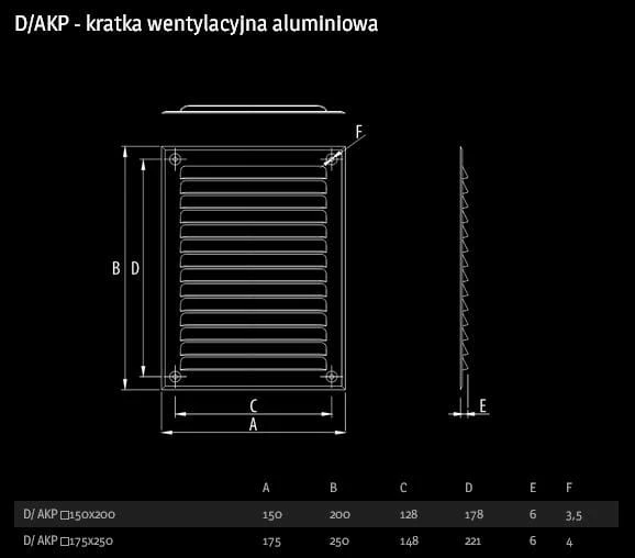 Kratka aluminiowa prostokątna D/AKP 150/200