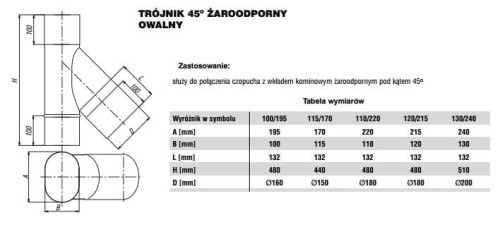 Trójnik owalny MAX 45 stopni 115x170