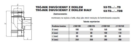 Trójnik dwuścienny z deklem fi100/150 Nierdzewny