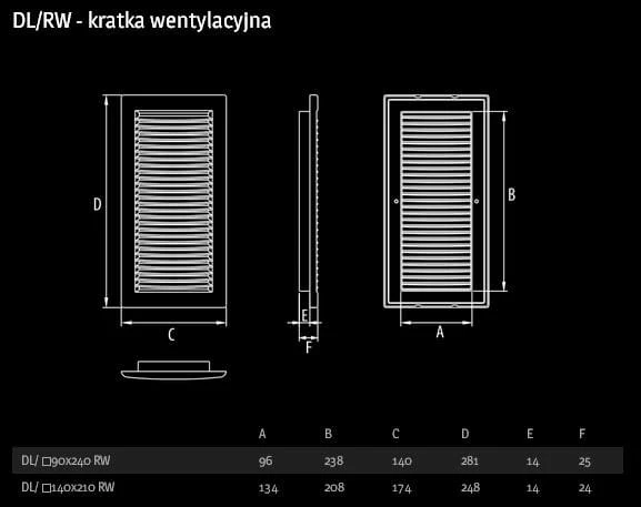 Kratka wentylacyjna prostokątna DL/RW 90/240