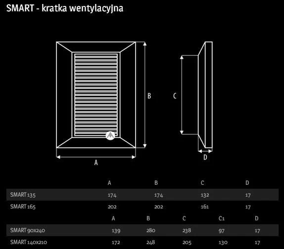 Kratka wentylacyjna prostokątna SMART 90x240 biała