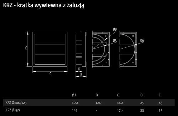 Kratka wentylacyjna z żaluzją KRŻ fi150 biała