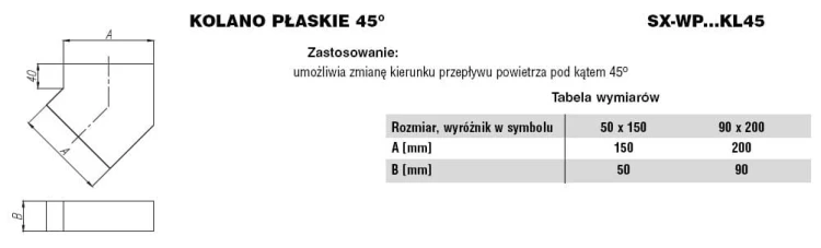 Kolano płaskie ocynkowane 90x200 45 stopni