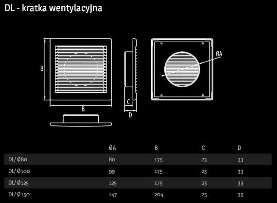 Kratka wentylacyjna DL fi125 brązowa