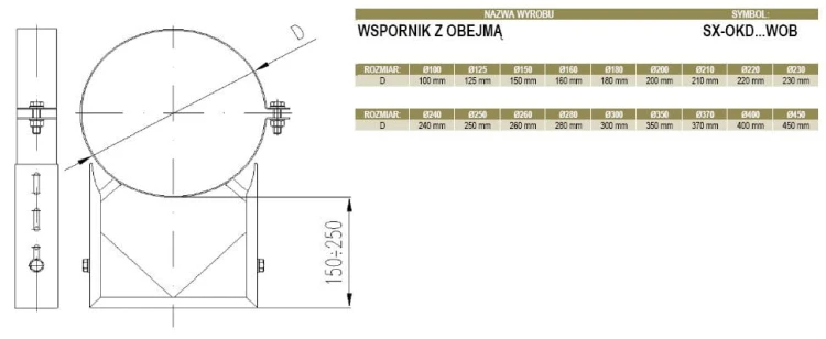 Obejma ze wspornikiem regulowana fi300