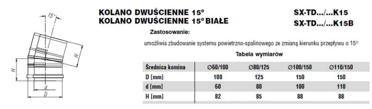 Kolano dwuścienne 15-45 stopni fi60/100 Nierdz