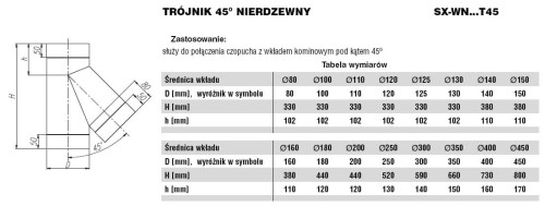 Trójnik nierdzewny 45 stopni fi80