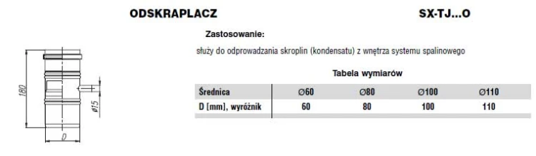 Odskraplacz jednościenny fi80 Nierdzewny