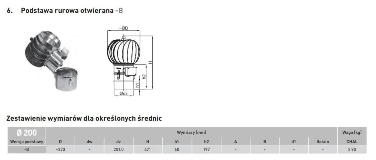 Turbowent hybrydowy fi200 CHCH podstawa rurowa (otwierana)