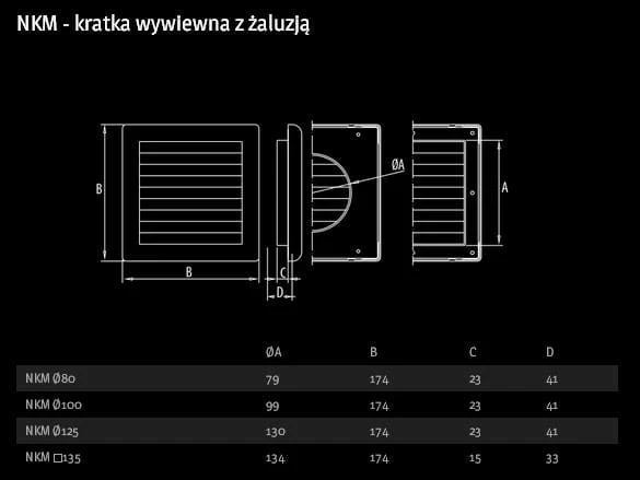 Kratka kwadratowa z żaluzją NKM