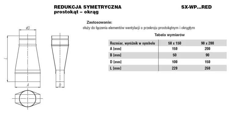 Redukcja symetryczna ocynkowana 50x150 prostokąt-okrąg
