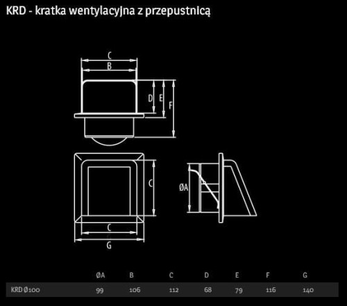 Kratka wywiewna z daszkiem KRD biała