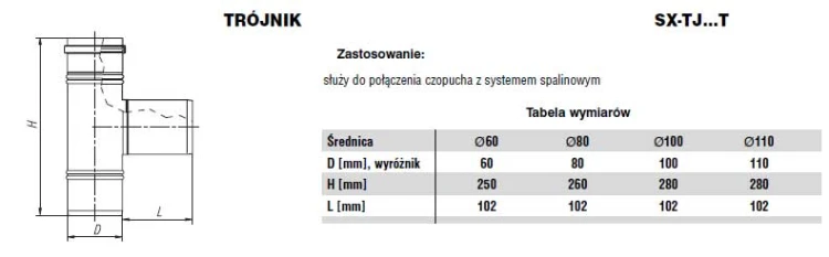 Trójnik jednościenny fi80 Nierdzewny