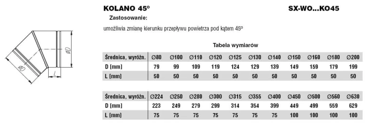 Kolano wentylacyjne ocynkowane fi300 45 stopni