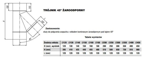 Trójnik żaroodporny MAX 45 stopni fi450
