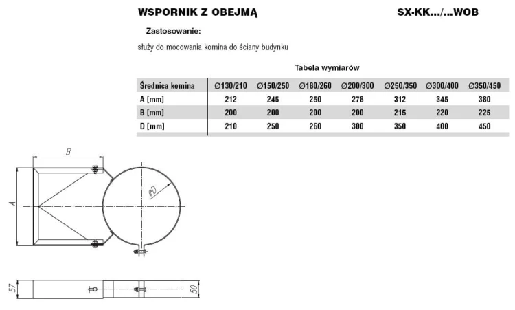 Obejma ze wspornikiem regulowanym fi350/450