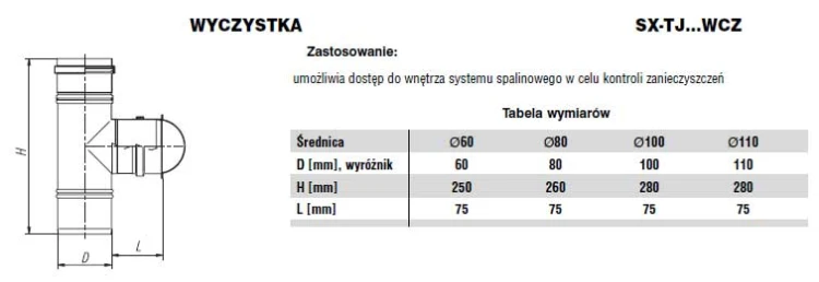 Wyczystka jednościenna fi100 Nierdzewna