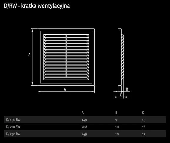 Kratka wentylacyjna kwadratowa D/RW 210/210 biała
